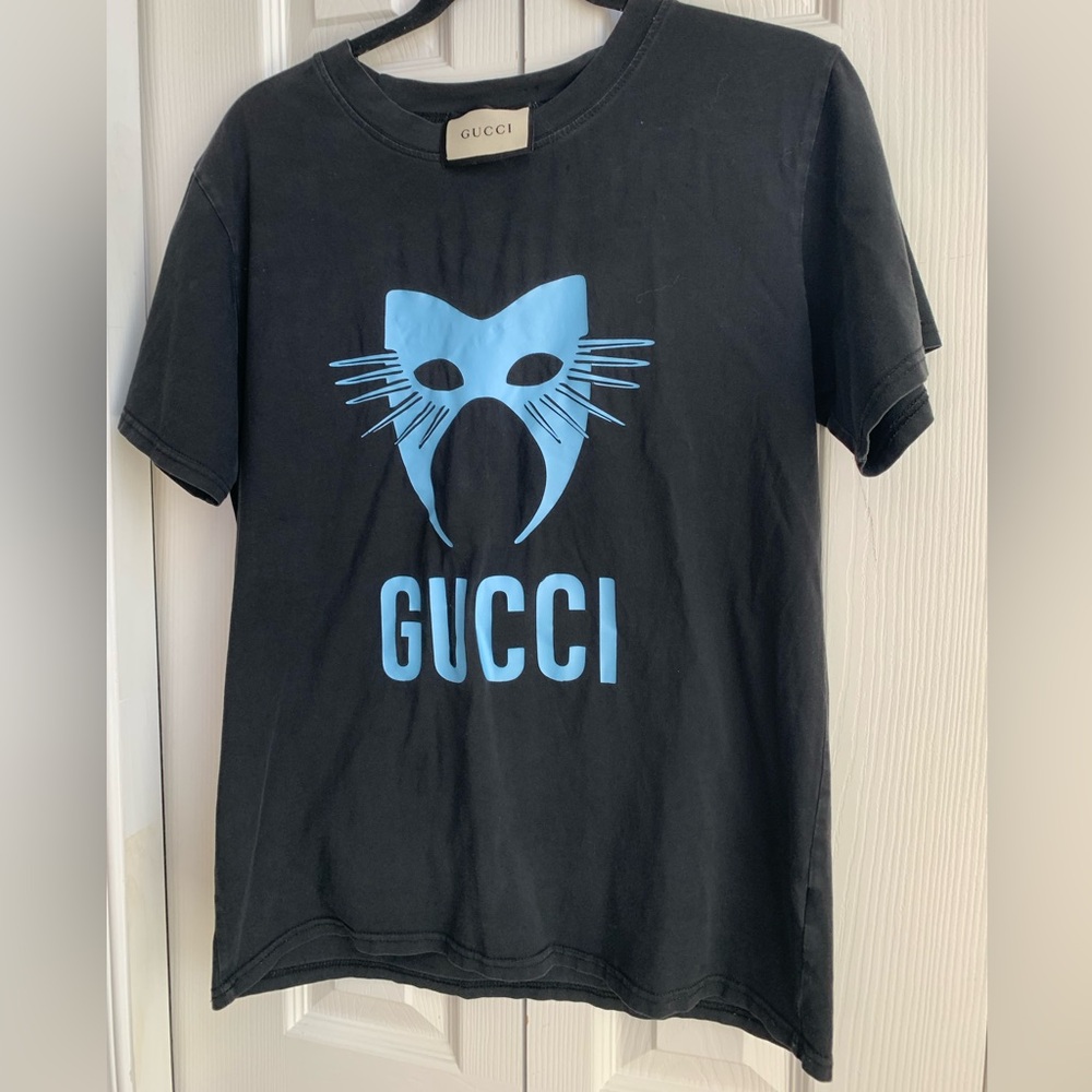 Gucci The Mask Blue and Black Short Sleeve Tee with Graphic Design